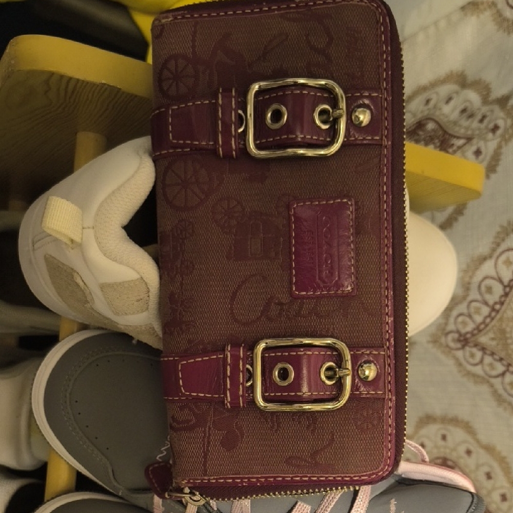 Coach Brown and Plum Signature Zip Wallet